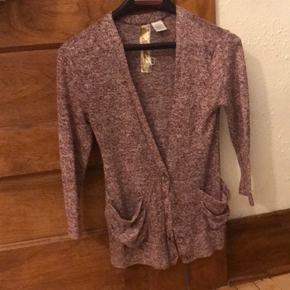 Maroon Cardigan Sweater 3/4 Sleeve